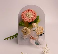 Soft Peach Crochet Daisy With Ivory Blossoms