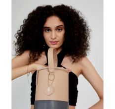 Chic Beige Bual Shade Cylinder Bucket Bag Artisanal Allure