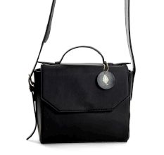 Elegant Vegan Leather Sling Bag With Silver Medallion Charm