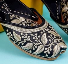 Handcrafted Embroidered Black Beige Jutti for Festive