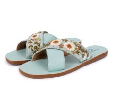 Turquoise Cross Over Slip Adorned with Daisies