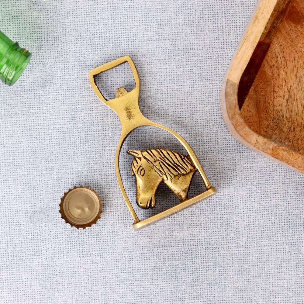 Brass Bottle Opener Horse Saddle Stirrup Horse Head In Center