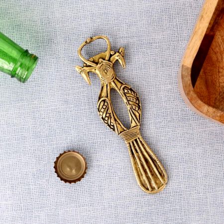 Brass Bottle Opener With Two Peacock And Tail