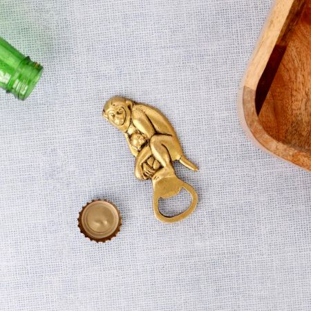 Brass Bottle Opener With Monkey And Child Statue