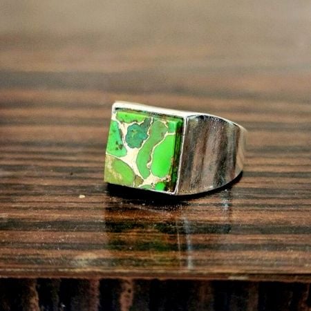 925 Silver Green Turquoise Ring Healing Gemstone Gift for Men