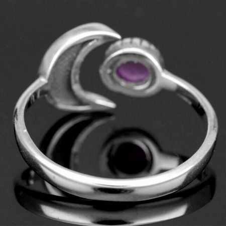Dainty Amethyst Crescent Moon Ring 925 Sterling Silver Handmade For Women