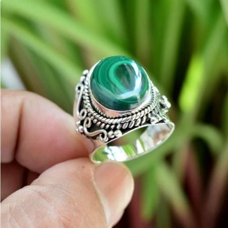 Malachite 925 Sterling Silver Ring Handmade