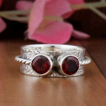 Red Garnet Spinner 925 Sterling Silver Ring Boho Jewelry