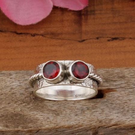 Red Garnet Spinner 925 Sterling Silver Ring Boho Jewelry