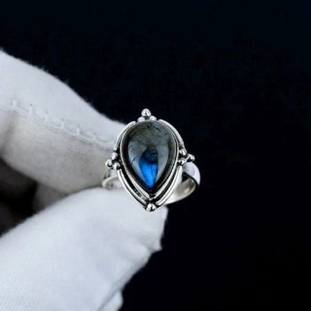 Labradorite 925 Sterling Silver Ring Handmade Crescent Moon for Women