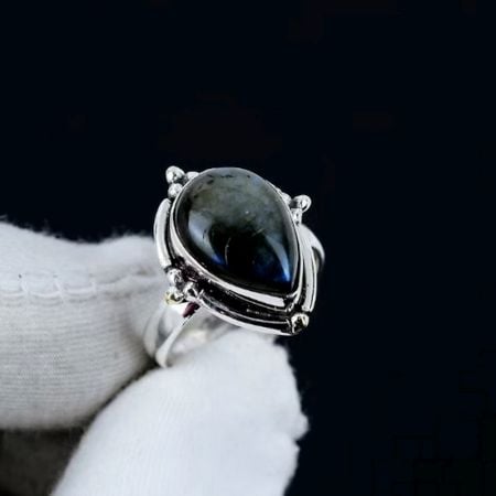 Labradorite 925 Sterling Silver Ring Handmade Crescent Moon for Women