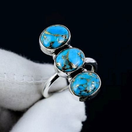 Blue Copper Turquoise 925 Sterling Silver Ring Handmade Boho Jewelry