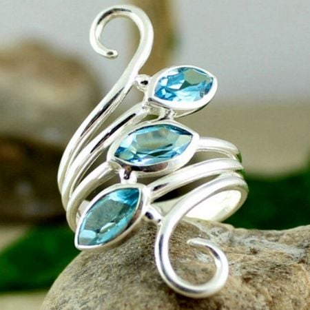 Blue Topaz 925 Sterling Silver Ring Handmade Boho Jewelry