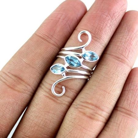 Blue Topaz 925 Sterling Silver Ring Handmade Boho Jewelry