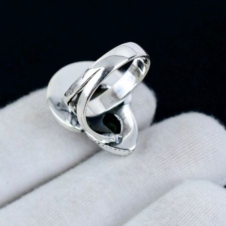 Blue Copper Turquoise Moon 925 Sterling Silver Ring Handmade Boho Jewelry