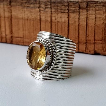 Citrine Gemstone Designer 925 Sterling Silver Ring Handmade Boho Jewelry