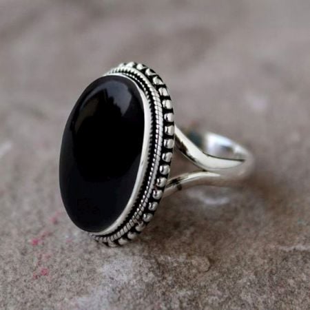 Black Onyx Gemstone Ring 925 Sterling Silver Handmade Jewelry for Women
