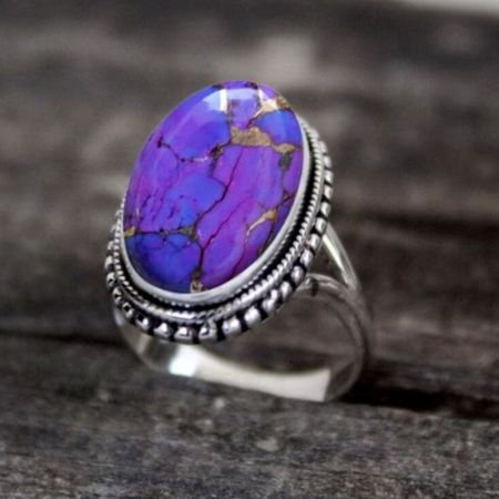 Purple Copper Turquoise 925 Sterling Silver Ring Handmade Boho Jewelry