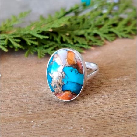 Handmade Oyster Copper Turquoise Ring 925 Sterling Silver Boho Jewelry