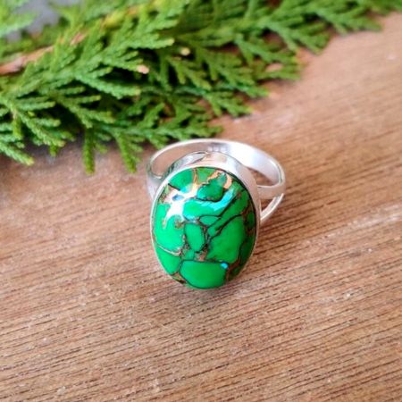 Green Copper Turquoise 925 Sterling Silver Ring Handmade Boho Jewelry