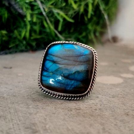 Boho Labradorite Silver Ring 925 Sterling Silver Handmade Gemstone Jewelry