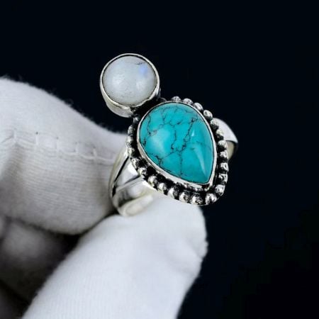 Two Stone 925 Sterling Silver Ring Handmade Boho Jewelry
