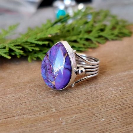 Purple Turquoise 925 Sterling Silver Ring Handmade Boho Jewelry