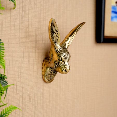 Antique Golden Rabbit Head Aluminum Wall Hook
