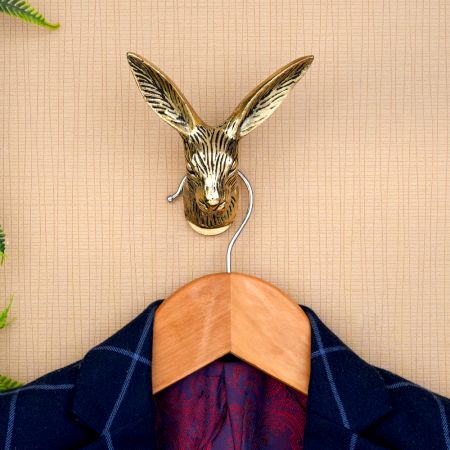 Antique Golden Rabbit Head Aluminum Wall Hook