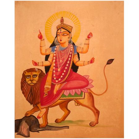 Goddess Durga Kalighat Paper Painting for Home Decoration