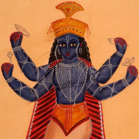 Hindu God in Turtle Mouth Majestic Kalighat Painting