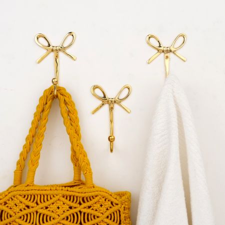 Elegant Bow Design Brass Wall Hook – Decorative & Functional Hanging Hook for Home Decor-Pack of 3