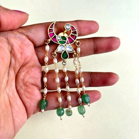 Handcrafted Ethnic Pearl Cluster Earrings Design