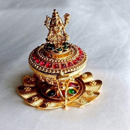 Handmade Crystal Polki Kumkum Box Holder
