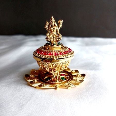Handmade Crystal Polki Kumkum Box Holder