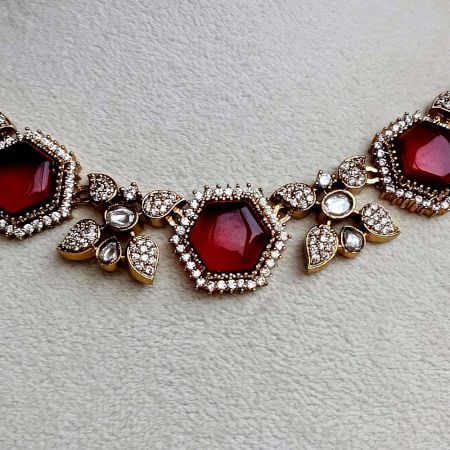 Red Stone Bridal Necklace Set with Earrings