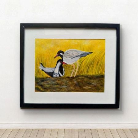 Handpainted Elegant Waterfowl Pair on Golden Field