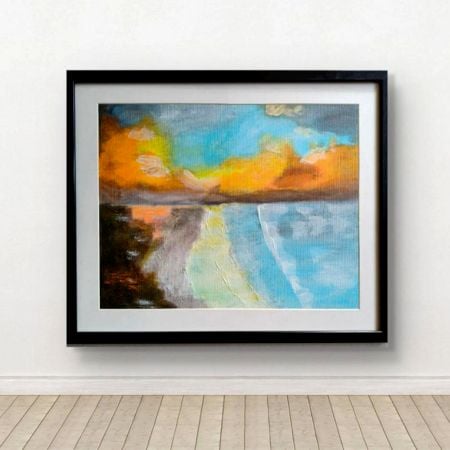 Handpainted Radiant Sunset Beach with Gentle Waves