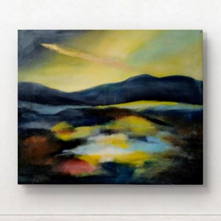 Handpainted Dreamy Twilight Hills with Luminous Reflections