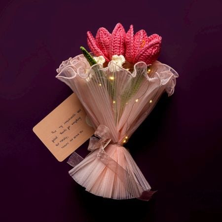 Blushing Crochet Blooms With Lace and Leaves