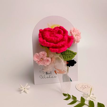 Vibrant Fuchsia Crochet Rose Blossoms Tulle