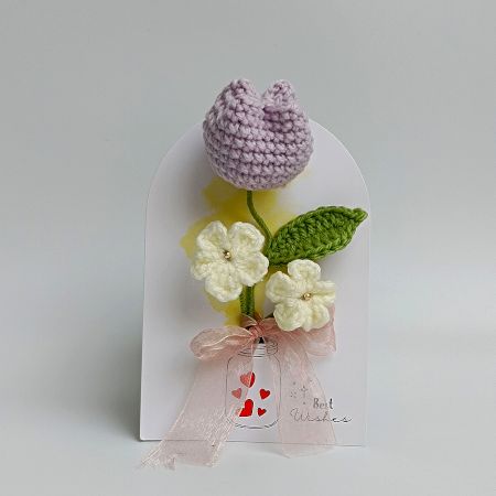 Lavender Crochet Tulip With Cream Blossom Tulle