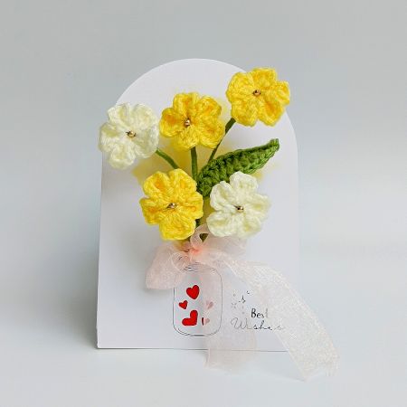 Cheery Yellow Crochet Floral Spray With Pearls