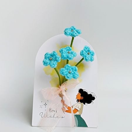 Vivid Turquoise Crochet Flower Spray With Gold Beads