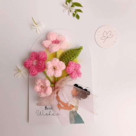 Spring Pink Crochet Blossom Posy Tulle With Ivory Accent