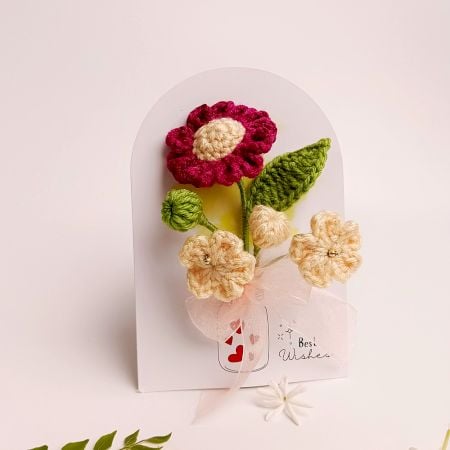 Fuchsia Crochet Daisy and Cream Blossoms Tulle