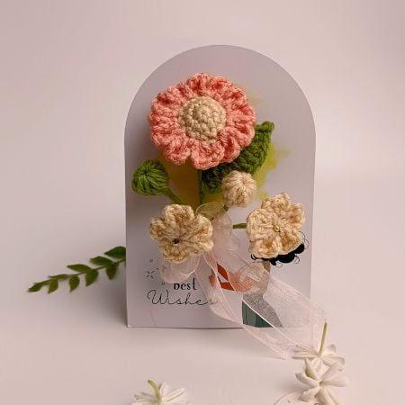 Soft Peach Crochet Daisy With Ivory Blossoms