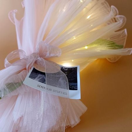 Classic Red Crochet Daisy With Ruffled Tulle Base