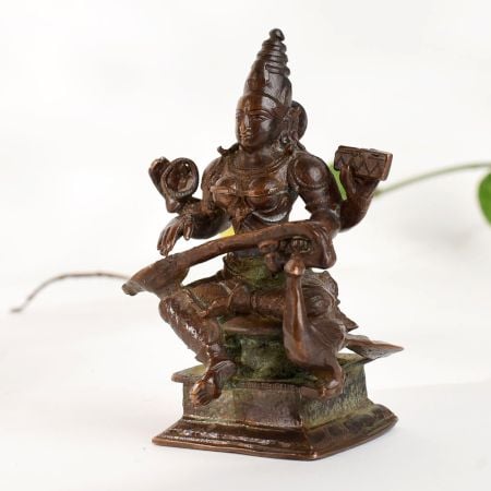 Traditional Copper Goddess Saraswati Statue for Ritual Spaces