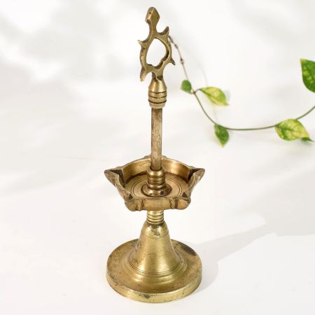 Vintage Brass Oil Lamp Stand in South Indian Art